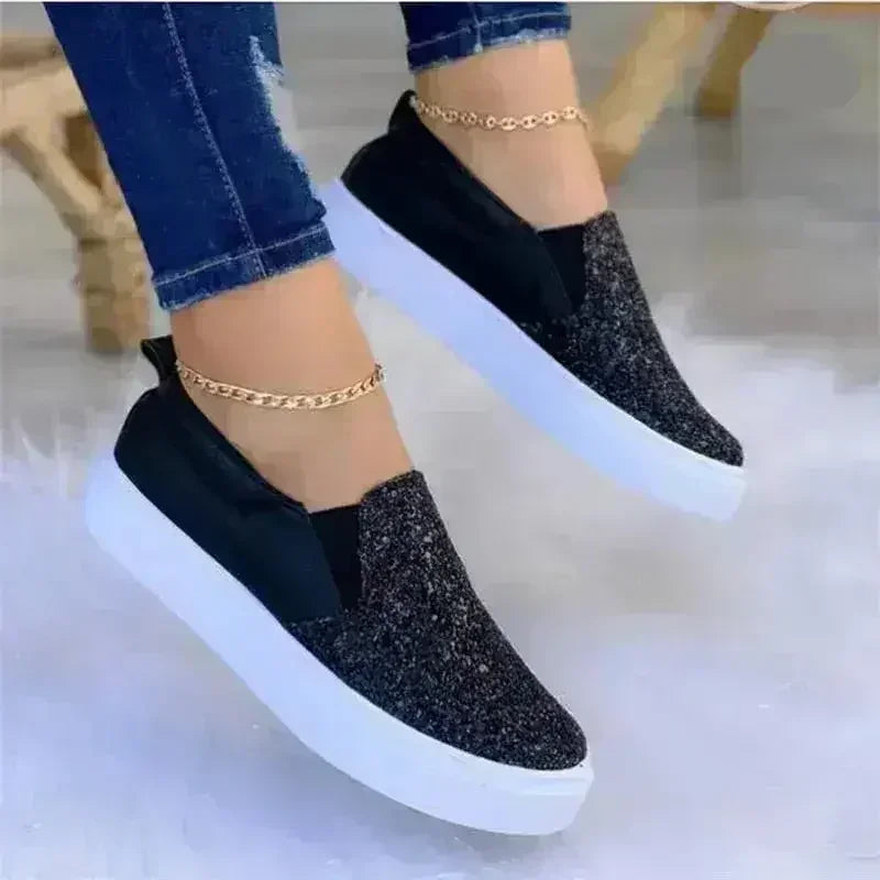 Moccasins Glitter Flat Female Loafers Shoes Black/Rose Gold/Black/Gold