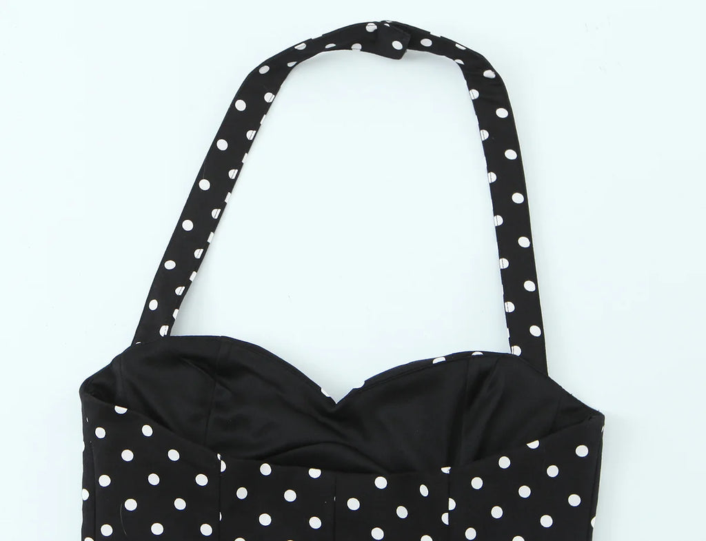2026 Women New Fashion Suit Sexy Sleeveless Backless Polka Dot Halter Slim Short Top+Side Zipper Casual Short Skirts