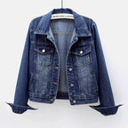 Womens Slim Short Denim Jacket Washed Casual Long Sleeve Fashion Coat Spring Autumn