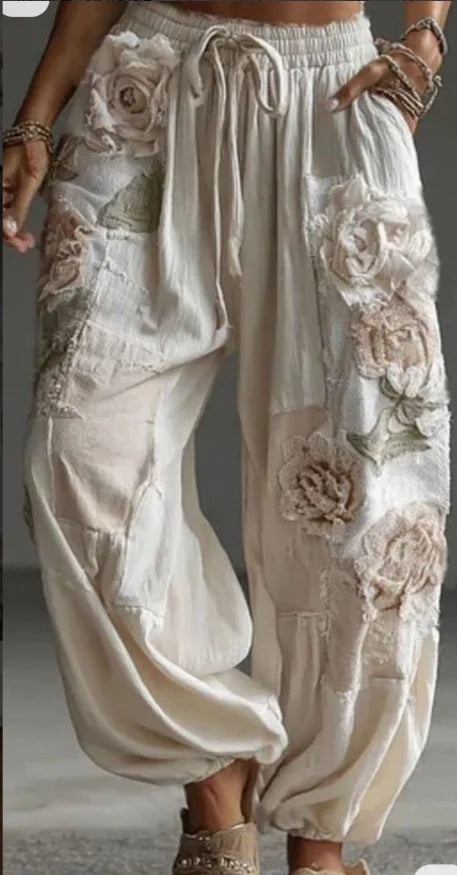 Cosplay Floral Printed Trousers Elegant Women Pants 3D Pattern Straight Leg Casual Party Long Pants
