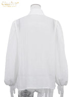 Clacive Fashion White Cotton Woman Blouse 2024 Elegant Stand Collar Puff Sleeve Shirts Casaul Classic Blusa Tops Female Clothing