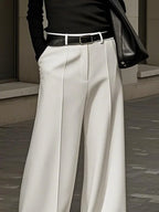 Yeezzi Women's Fashion Simple Solid Color High Waist Wide Leg Pants Loose Urban Casual Office Formal Trousers Bottoms No Belt