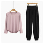 DRUR 2pcs Yoga Set Women Sports Pants Sets 2 Piece Sportswear Outfit Female Long Sleeve Fitness Top High Waist Sweatpants Suits