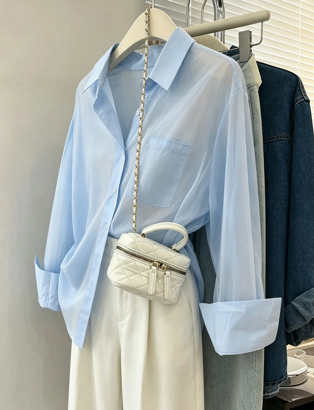 Women's Casual Solid Color Drop-Shoulder Loose Shirt, Long-Sleeved Shirt