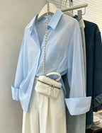 Women's Casual Solid Color Drop-Shoulder Loose Shirt, Long-Sleeved Shirt