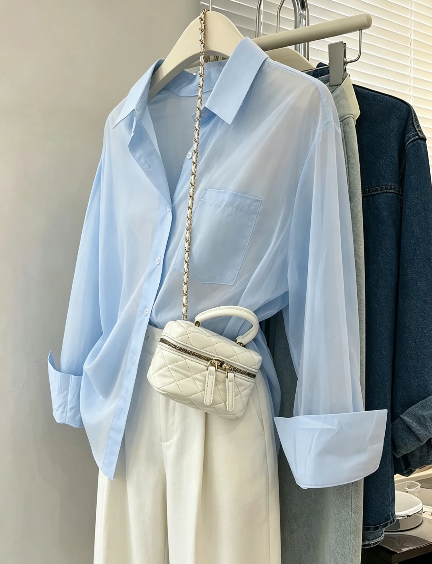 Women's Casual Solid Color Drop-Shoulder Loose Shirt, Long-Sleeved Shirt