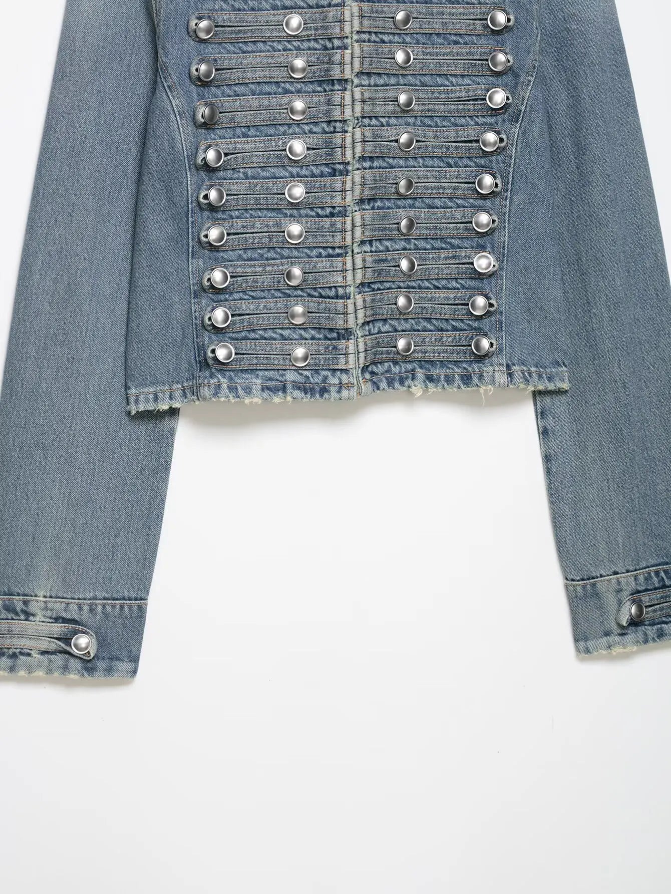 HH Women Vintage Distressed Denim Military Jacket Spring Autumn Slim Fit Biker Style Button Female Cropped Jean Coat Streetwear