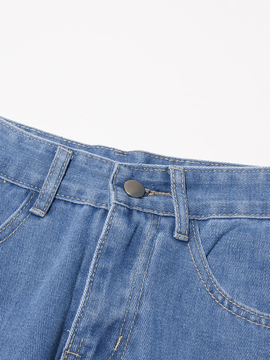 VGH Solid Slimming Hollow Out Temperament Denim Pants For Women High Waist Spliced Button Temperament Trousers Female Fashion