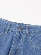 VGH Solid Slimming Hollow Out Temperament Denim Pants For Women High Waist Spliced Button Temperament Trousers Female Fashion