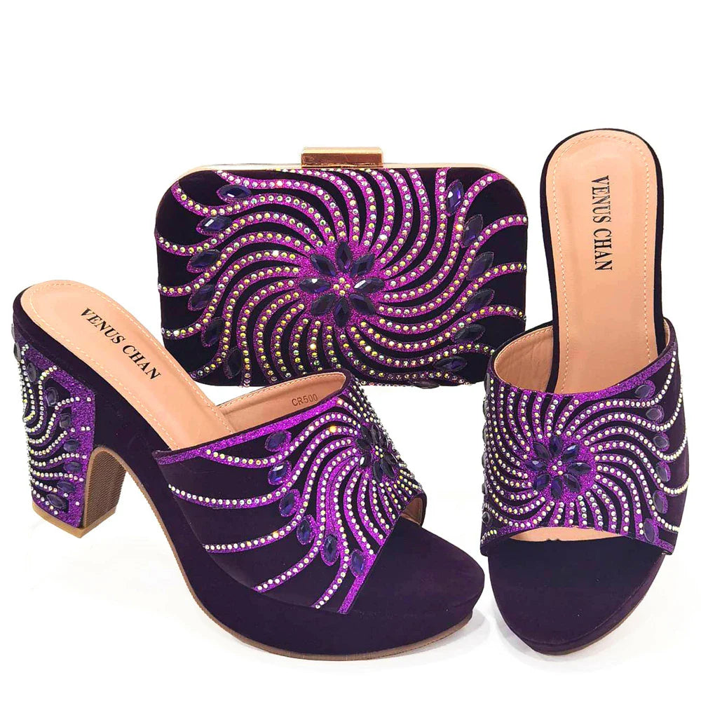 New Arrival African Wedding Shoes and Bag Set HJK1-22