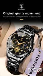 POEDAGAR Top High Quality Man Wristwatch Stainless Steel Chronograph Business Men Watch Waterproof Luminous Quartz Men's Watches