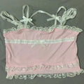 Pink Japanese Kawaii Lolita Crop Top Women White Korean College Style Sweet Tank Top Bow Lace France Princess Vset Female 2023