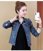 Embroidered denim jacket women's short 2025 spring and autumn new versatile elastic slim denim jacket Korean version jacket top