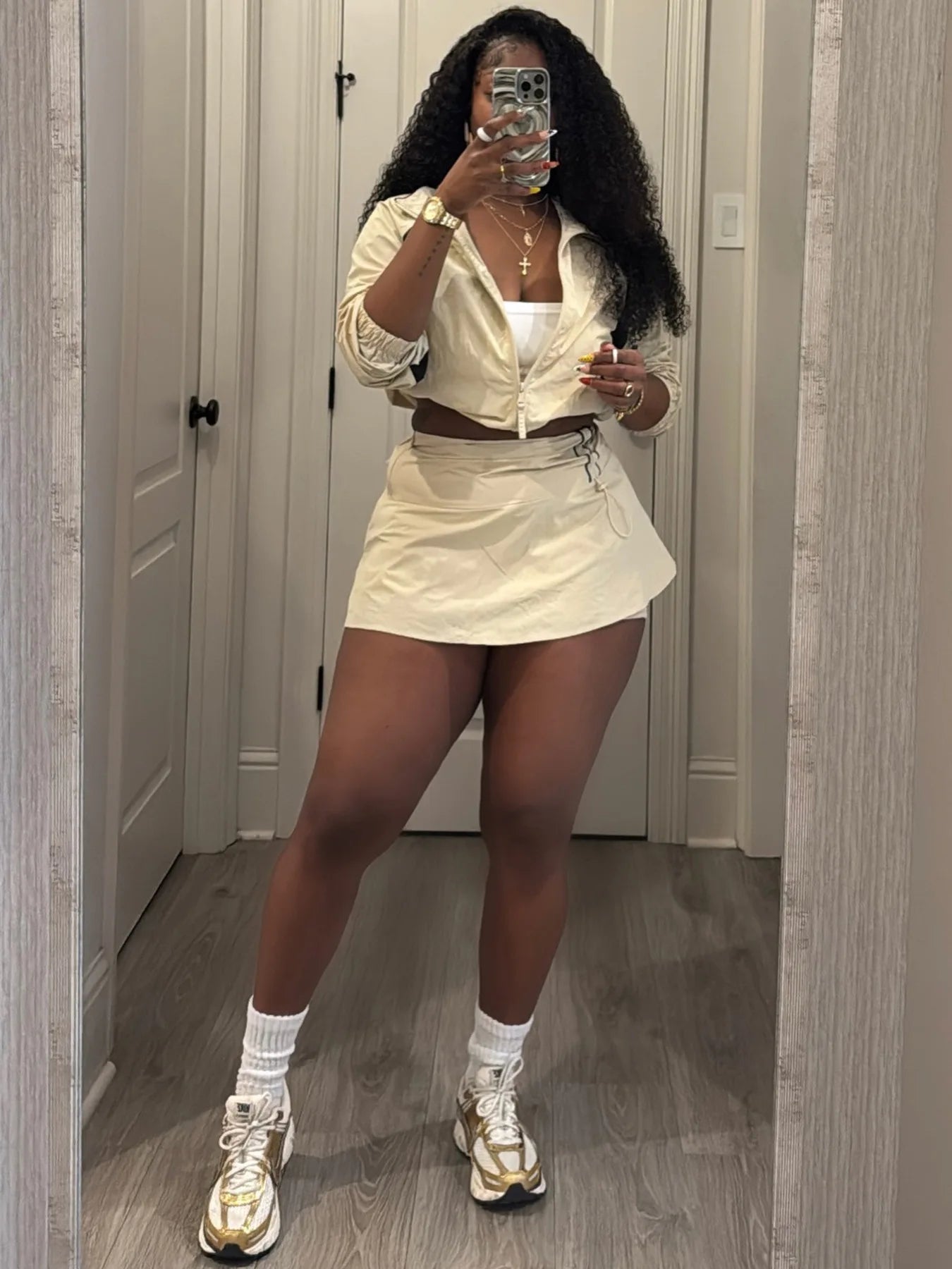 FAGADOER Casual Color Block 2 Piece Sets Woman Outfit Drawstring Ruched Patchwork Crop Top and Skirt Matching Female Streetwear