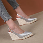 LIHUAMAO wedge ankle strap pointed toe shoes women slingback heels platform espadrilles shoes lady singback heel pumps