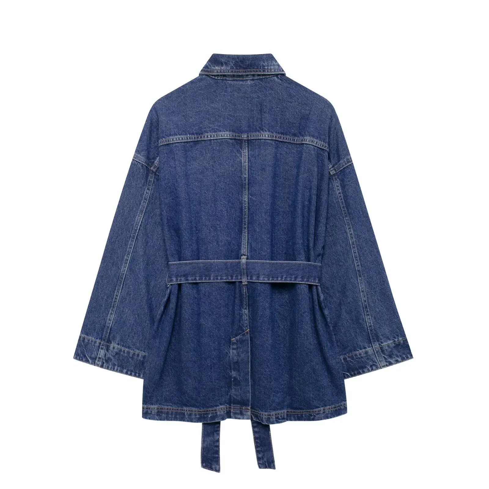 Women's Denim Jacket Solid Color Straps Waist Cinched Turndown Collar Fashionable Versatile Casual Spring Autumn Jacket 2025 New