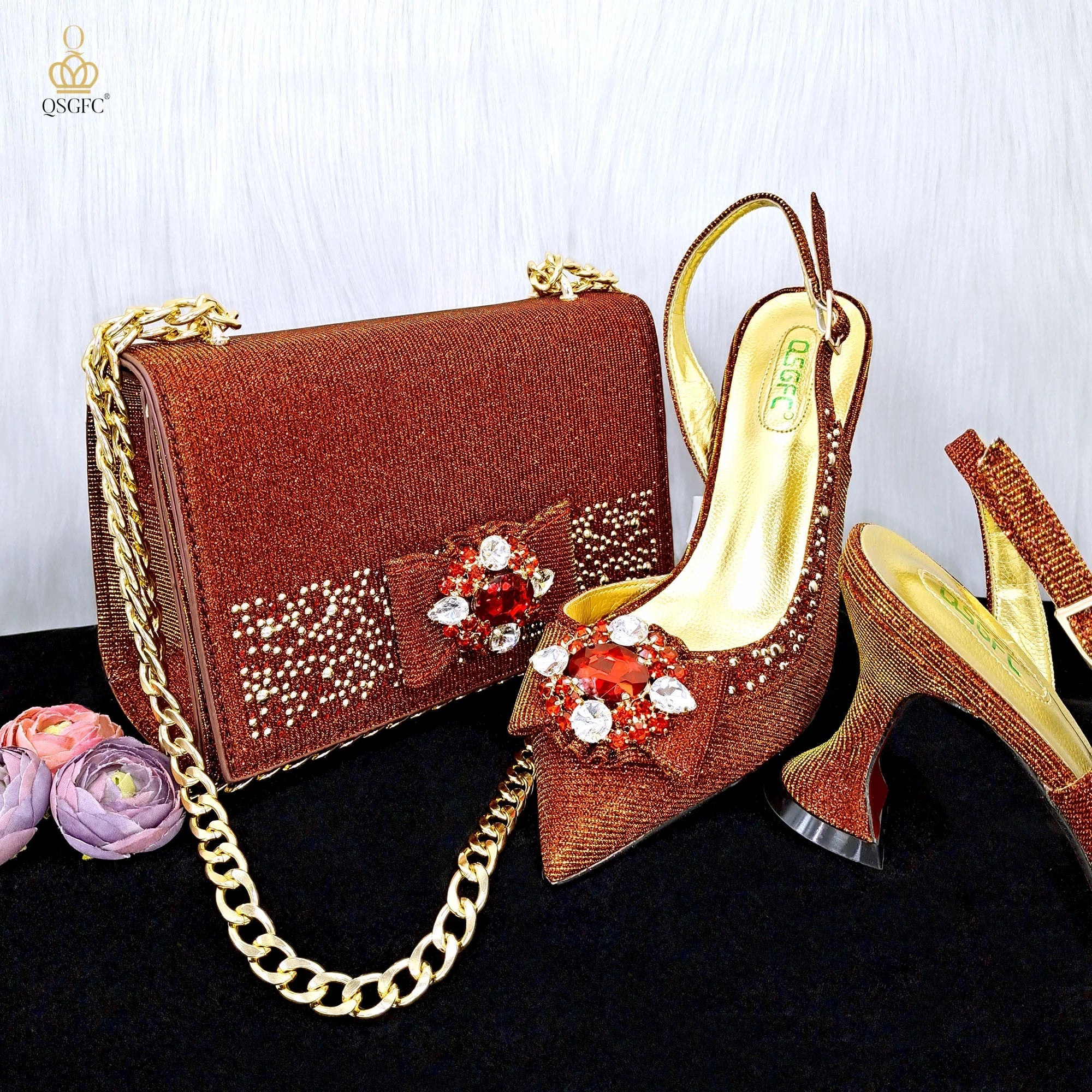 Elegant Set Pointed Toe Shoes And Bag Set QW321