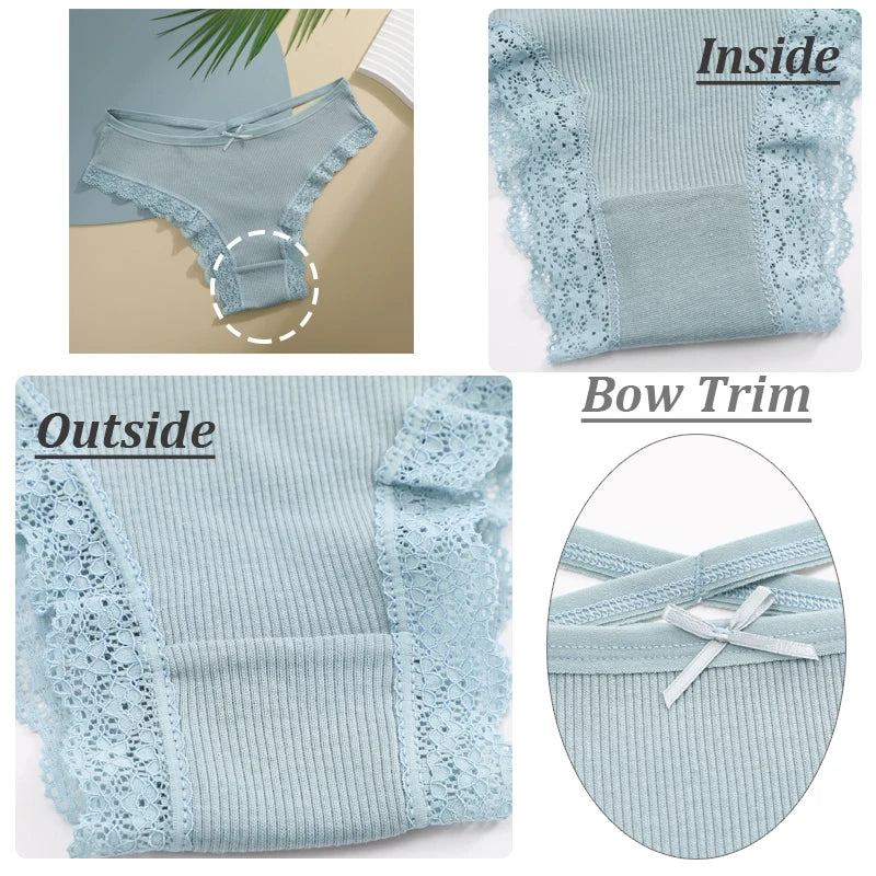 3PCS/Set Women’s Cotton Lace Bikini Panties – Low-Rise Breathable Soft Stretch Underwear (95% Cotton Comfort Fit) Sexy Low Rise Lace Brazilian Panties Hollow Out Soft Breathable Lingerie Female Bow Underwear S-XL