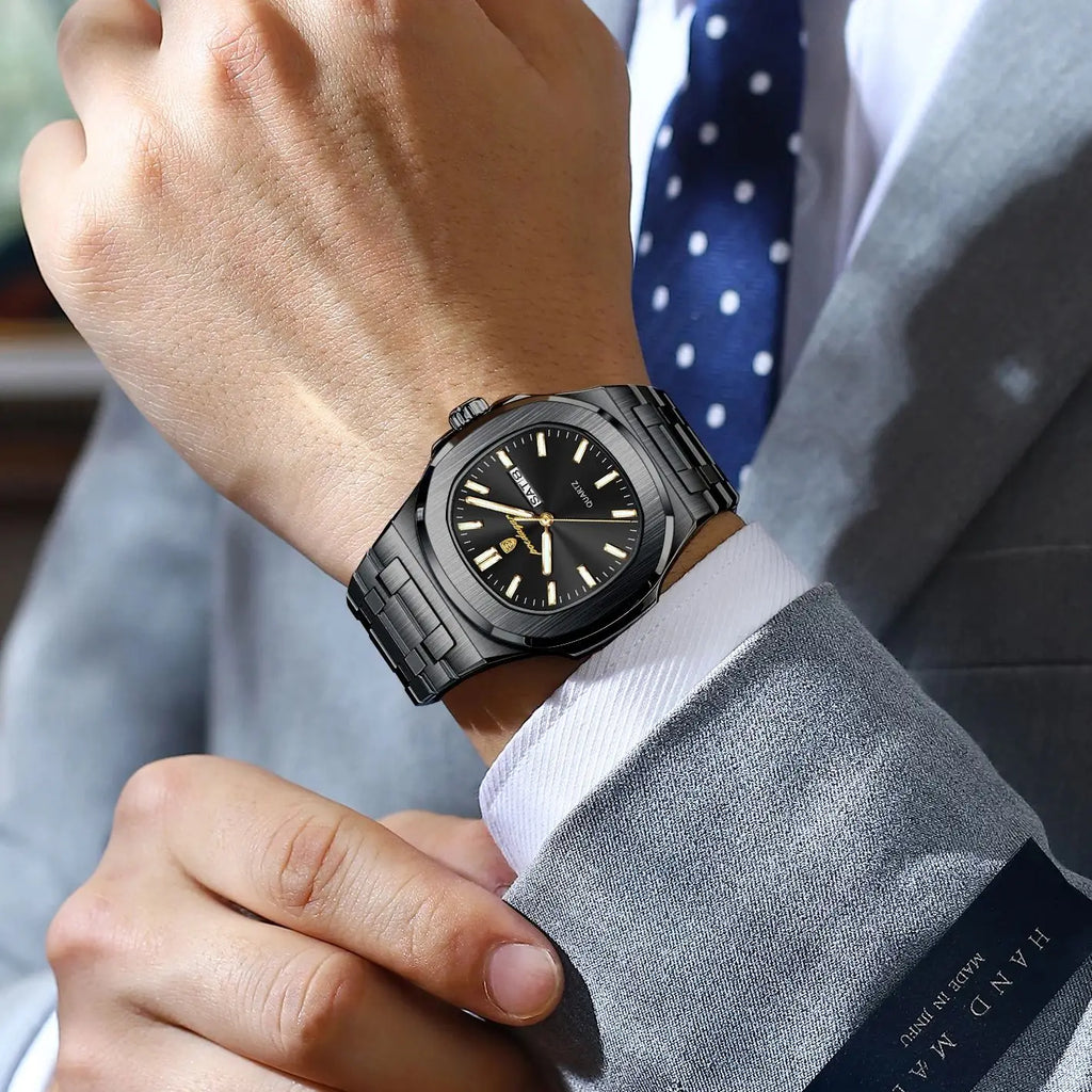 POEDAGAR Top Trendy Men's Watches Waterproof Luminous Date Week Luxury Men Watch Stainless Steel Quartz Business Man Clock Reloj