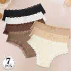 7PCS New Fashion Cotton Women's Underwear Solid Color Comfortable Breathable Panties Low-Rise Lace Trim Sexy Briefs Daily Sports