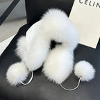 2025 100% Real Fox Fur Hats Women's Russian Ushanka Aviator Trapper Snow Skiing Hat Caps Earflap Winter Raccoon Fur Bomber Hat