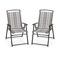 Set of 2 Patio Folding Sling Chairs Space-saving Dining Chair-Gray