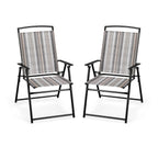 Set of 2 Patio Folding Sling Chairs Space-saving Dining Chair-Gray