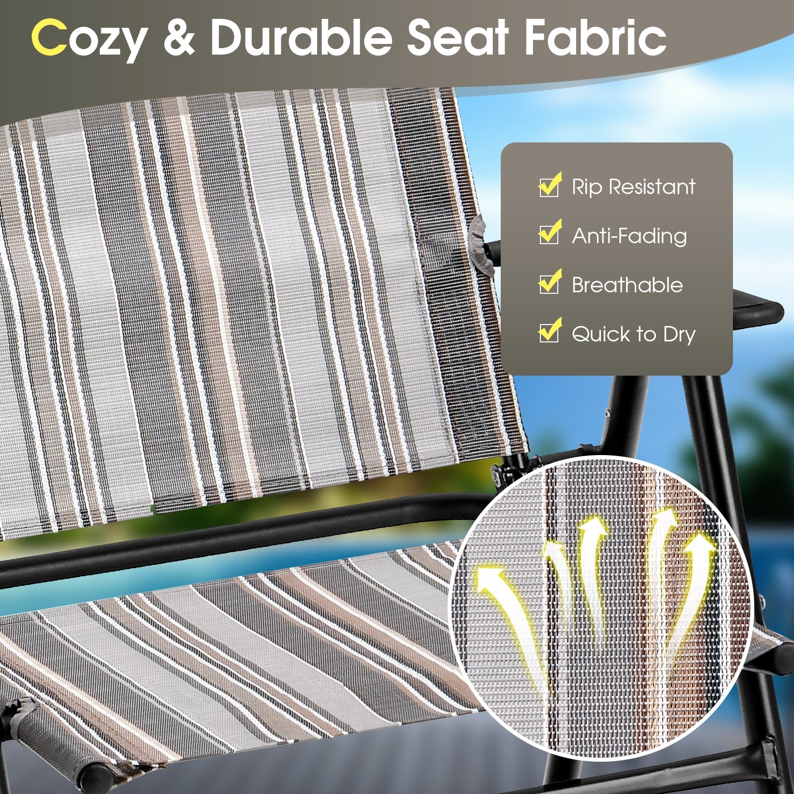 Set of 2 Patio Folding Sling Chairs Space-saving Dining Chair-Gray
