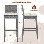 Set of 2/4 Patio Wicker Barstools with Soft Seat Cushion and Cozy Footrest