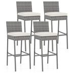 Set of 2/4 Patio Wicker Barstools with Soft Seat Cushion and Cozy Footrest