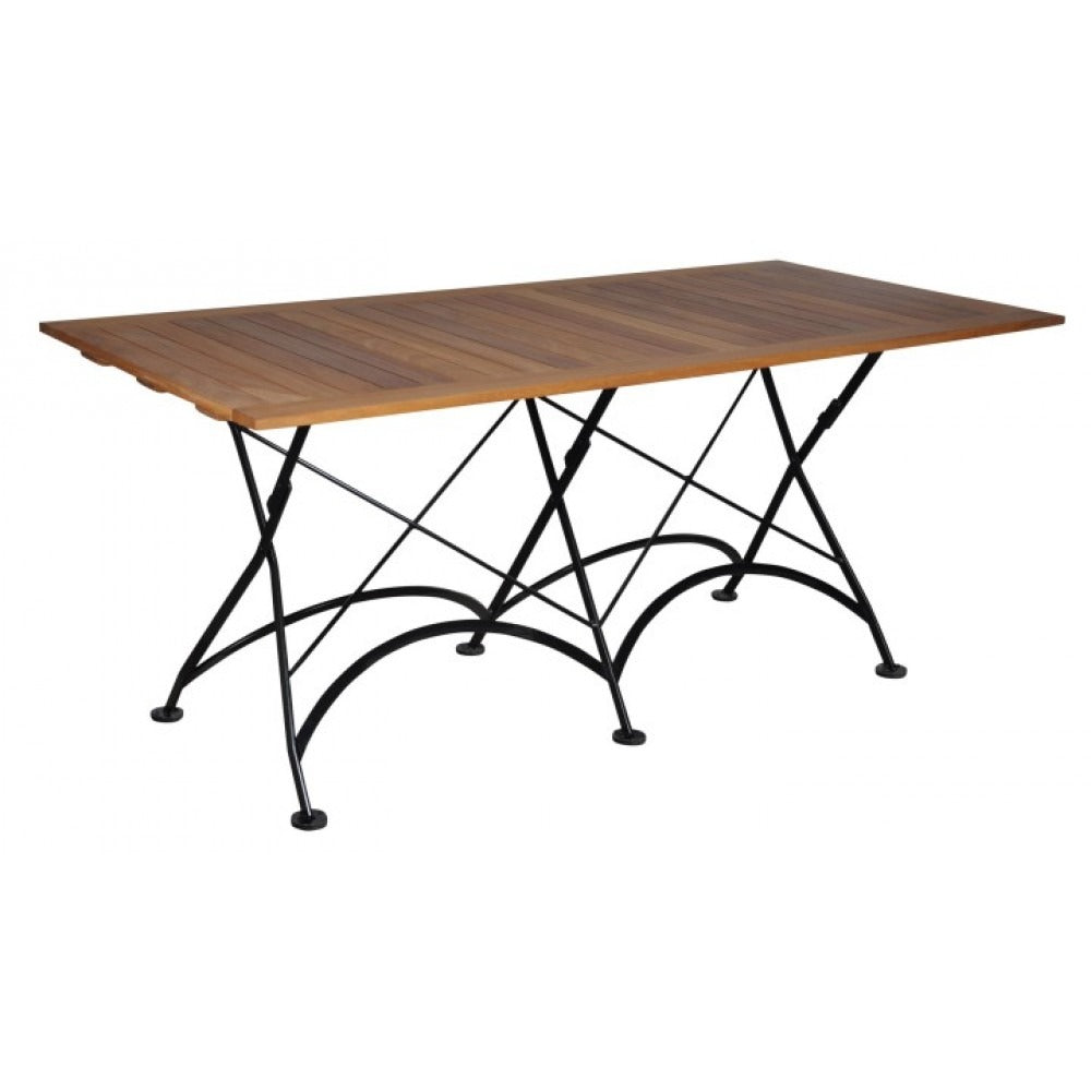 Seven Piece Dining Set with 32 x 72" African Teak Slat Top Table and Four Side Chairs and 2 Armchairs