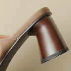 Women's cow leather 6cm thick high heel open toe slip-on pumps elegant ladies soft comfortable summer slippers sandals shoes hot