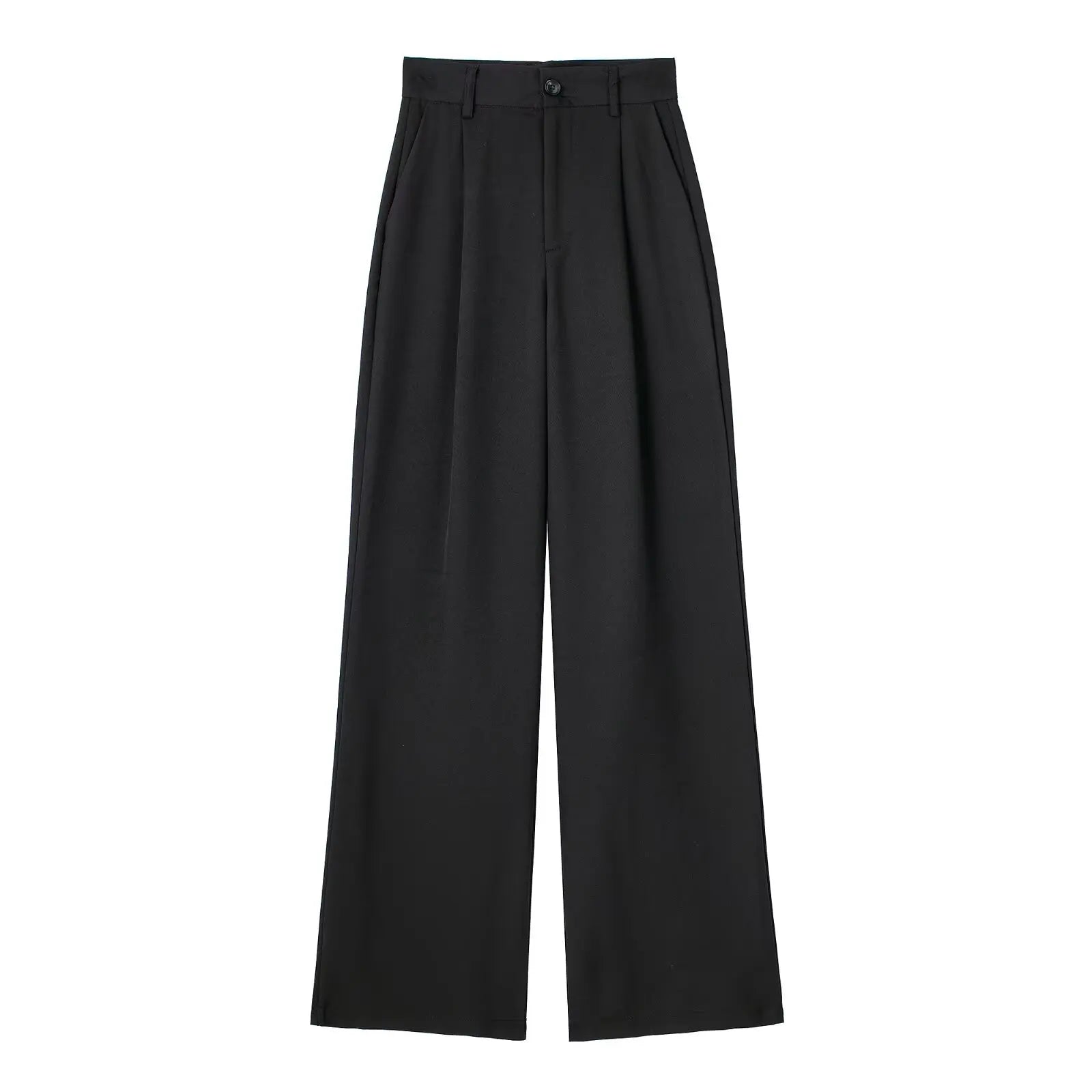 Willshela Women Fashion Solid Pleated Front Zipper Wide Leg Pants Vintage High Waist Full Length Female Chic Lady Trousers