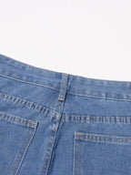 VGH Solid Slimming Hollow Out Temperament Denim Pants For Women High Waist Spliced Button Temperament Trousers Female Fashion