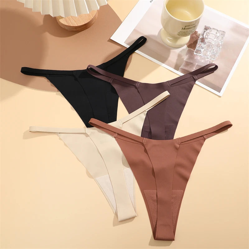 4Pcs Set Seamless Ultra-thin Underwear Women Sexy Thin Belt Panties Women's High Stretch Thongs Girls Breathable G-String Lingerie