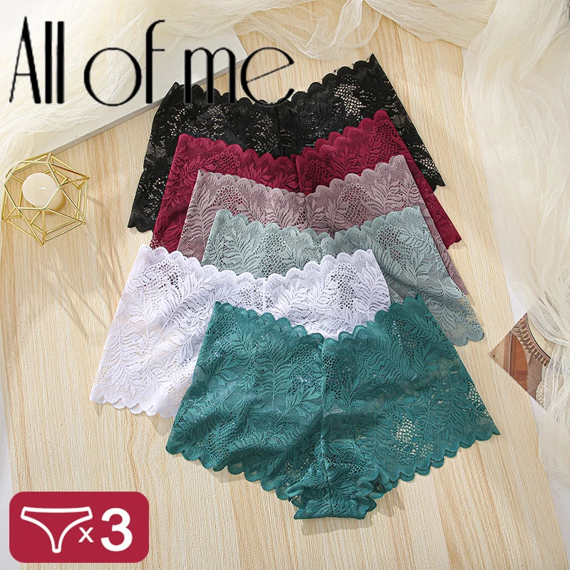 3Pcs Women Panties Lace Female Underpants Plus Size Underwear Large Size Lightweight Seamless Low Waist Briefs Breathable