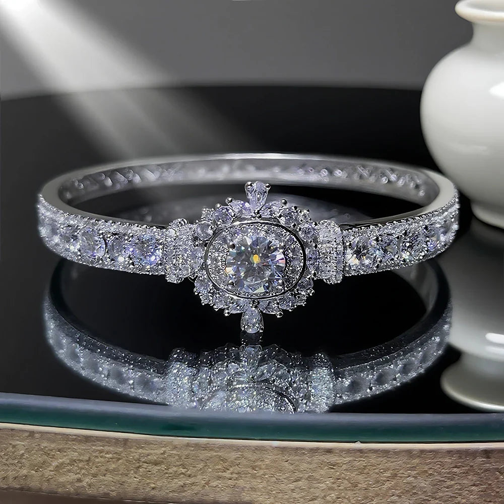 Luxury Moissanite Open Bangles 925 Sterling Silver