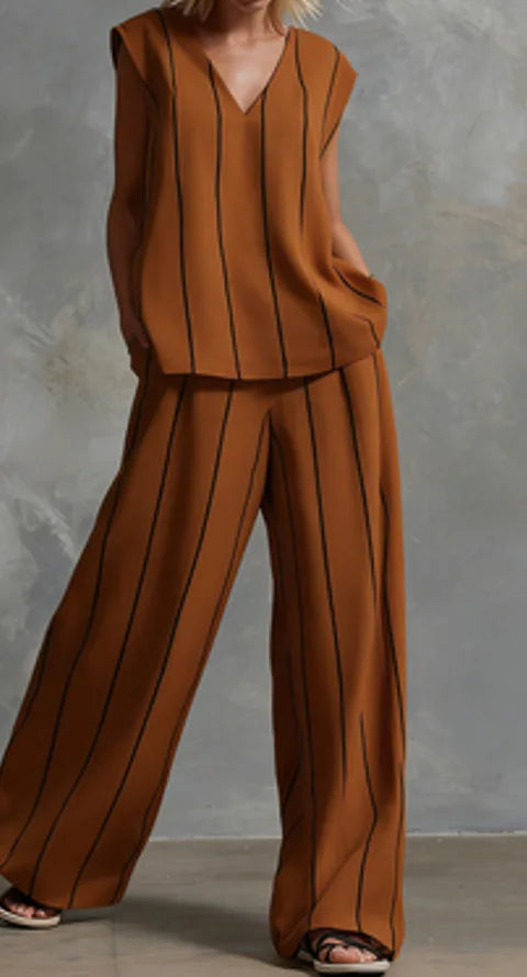 Black White Vertical Striped Loose Top+Wide Leg Pants Two-piece Summer Women's Loose Cotton Linen Trousers Set Костюм Женский