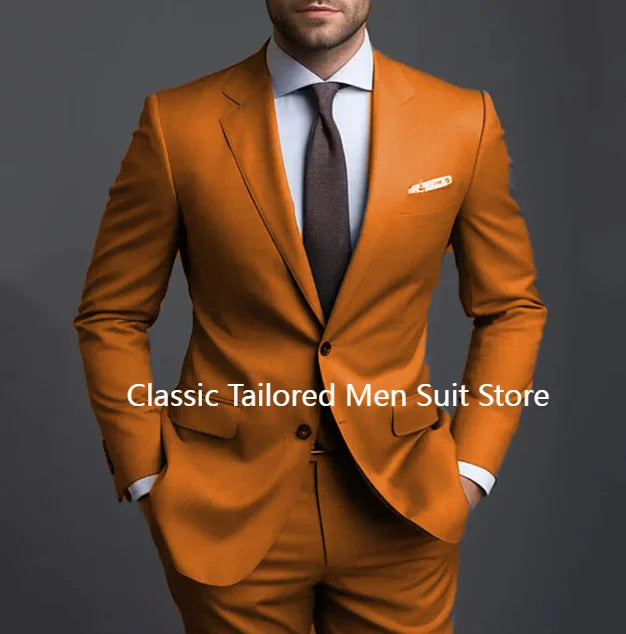 Grey Men Suits Formal Business Notched Lapel Groom Wedding Suits For Men 2 Pieces Slim Fit Tuxedos Blazer Pants Trajes De Hombre