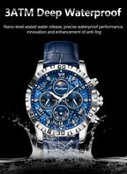 POEDAGAR Top Functional Luxury Man Wristwatch Waterproof Luminous Chronograph Leather Sports Watches For Men Quartz Men's Watch