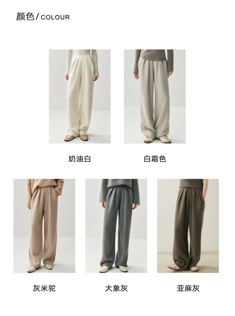 New Women's 100% Cashmere Knitted Thick Pants Autumn Winter Comfortable Skin Friendly Wide-leg Pants Solid Color Casual Clothing