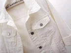 Womens Jean Jacket Cropped Denim Jackets Purple Yellow White Blue Stretchy 3/4 Puff Sleeve Distressed Shacket With Pockets