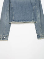HH Women Vintage Distressed Denim Military Jacket Spring Autumn Slim Fit Biker Style Button Female Cropped Jean Coat Streetwear