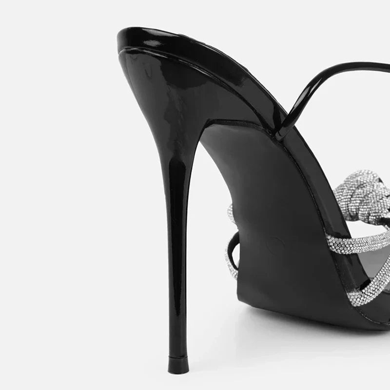 Open Toe Silver Crystal Band Platform High Heels