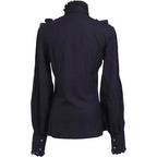 Women's Vintage Ruffle Collar Shirt 2026 Spring New Arrival High Neck Lace Trim Button Down Shirt Elegant Gothic Blouse Tops