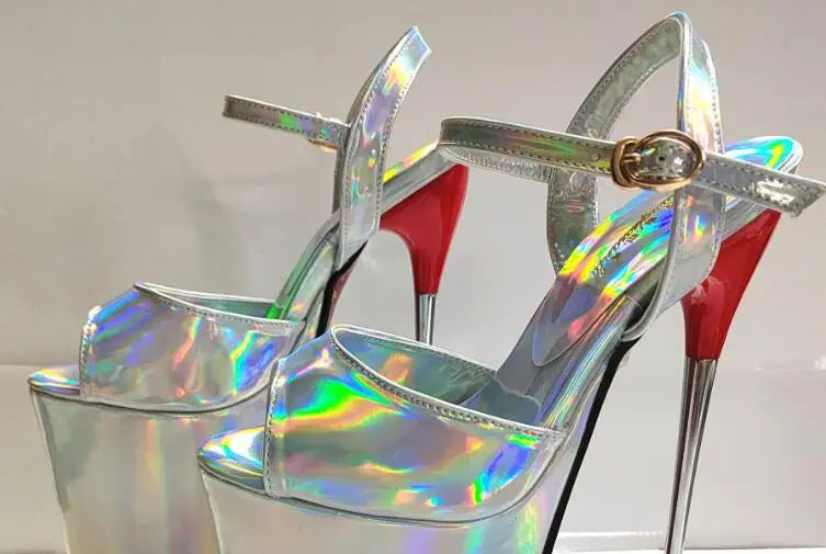 Summer 30cm Metal Thin High Heels Sandals Female Platform Women's Shoes Narrow Band Steel Pipe Dance Buckle SM Stripper Pumps