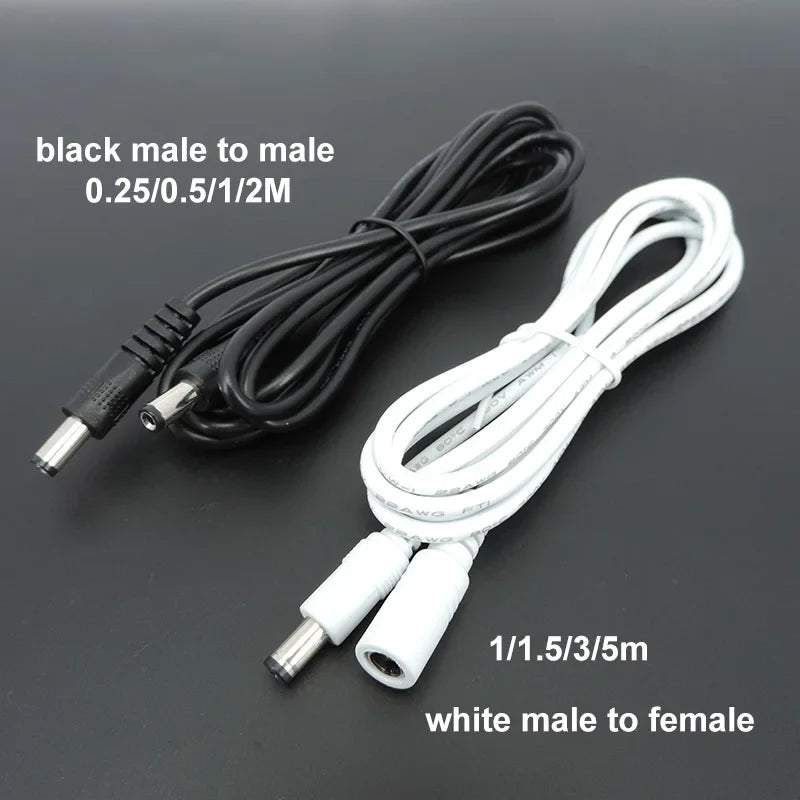 22awg 3A DC Male To male female Power supply Adapter white black cable Plug 5.5x2.1mm Connector wire 12V Extension Cords
