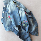 Girls' Denim Jacket with Embroidered,Flowers Fashion Kids Denim Jacket,Toddlers Transition Coat,Casual Children's Cowboy Outwear