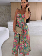 Summer Fashion Sleeveless Women Sling Dress Print Elegant Casual Long Party Evening Dress