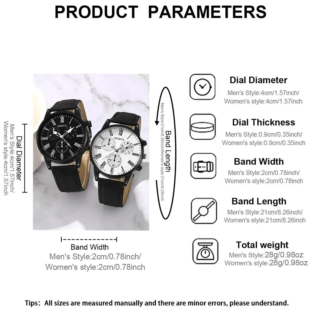 1/2PCS Set Couple Fashion Casual Leather Watches Ladies Simple Dial Quartz Wristwatches Dress Clock Montre Femme